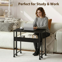 Garvee Folding Desk Small Rolling Desk with Storage Shelf for Home Office and Study, 24.8 Inch, Black, Space-Saving Foldable Computer Table