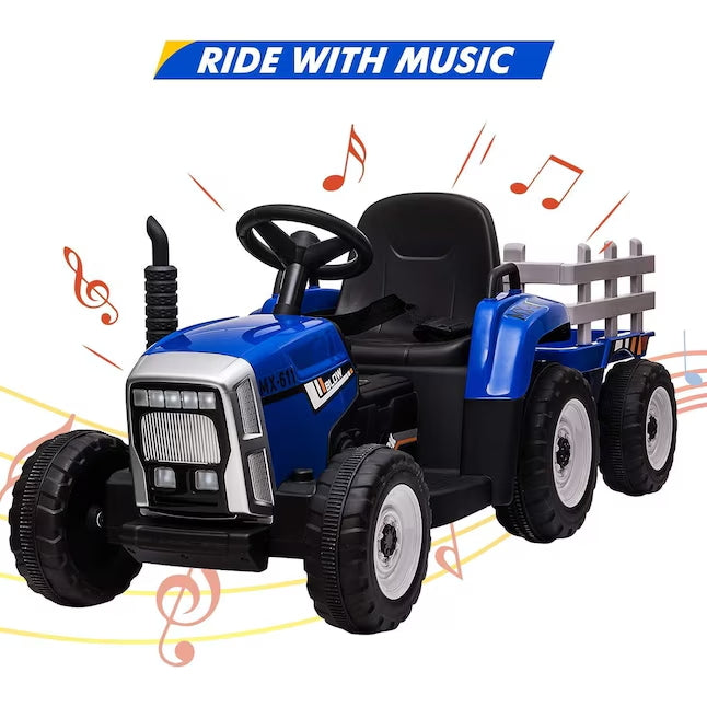 Garvee Ride - P Series: 12V Electric Tractor & Trailer for Kids, 3-6 Yrs - With RC - Blue / 25W