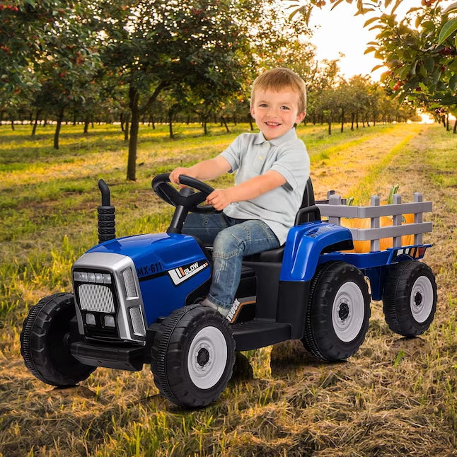 Garvee Ride - P Series: 12V Electric Tractor & Trailer for Kids, 3-6 Yrs - With RC - Blue / 25W