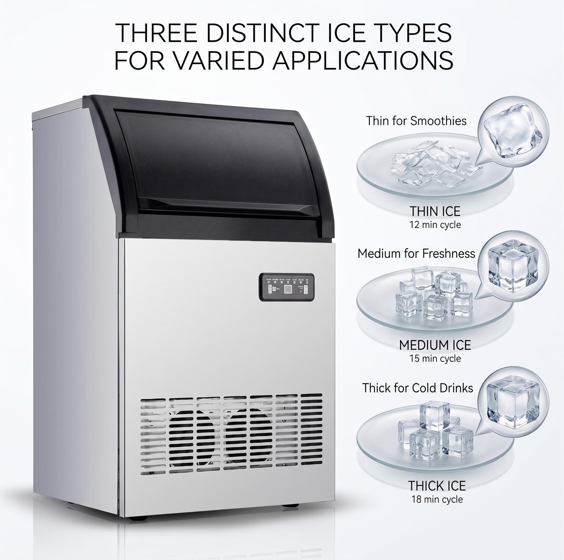 Garvee High-Efficiency Commercial Ice Maker Machine – 100lbs/24H, 33lbs Storage, Stainless Steel, Under Counter, Self-Cleaning, Dual Water Inlet, LED, Fast 45pcs Clear Ice, for Bar, Restaurant, Office, Silver Black