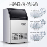 Garvee High-Efficiency Commercial Ice Maker Machine – 100lbs/24H, 33lbs Storage, Stainless Steel, Under Counter, Self-Cleaning, Dual Water Inlet, LED, Fast 45pcs Clear Ice, for Bar, Restaurant, Office, Silver Black
