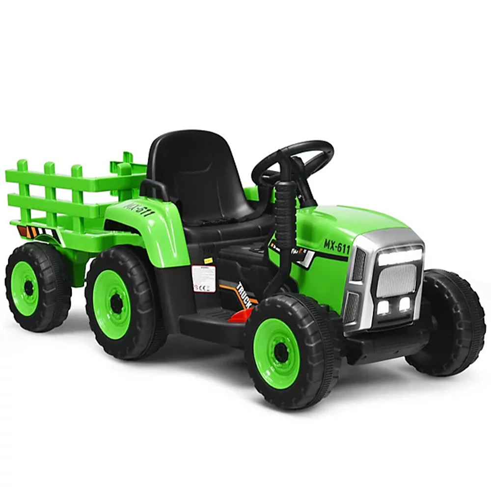 Garvee 12V Kids Ride On Tractor With Trailer & Remote Control, Toddler Electric Vehicle Car, 25W Green, For 3-6 Years