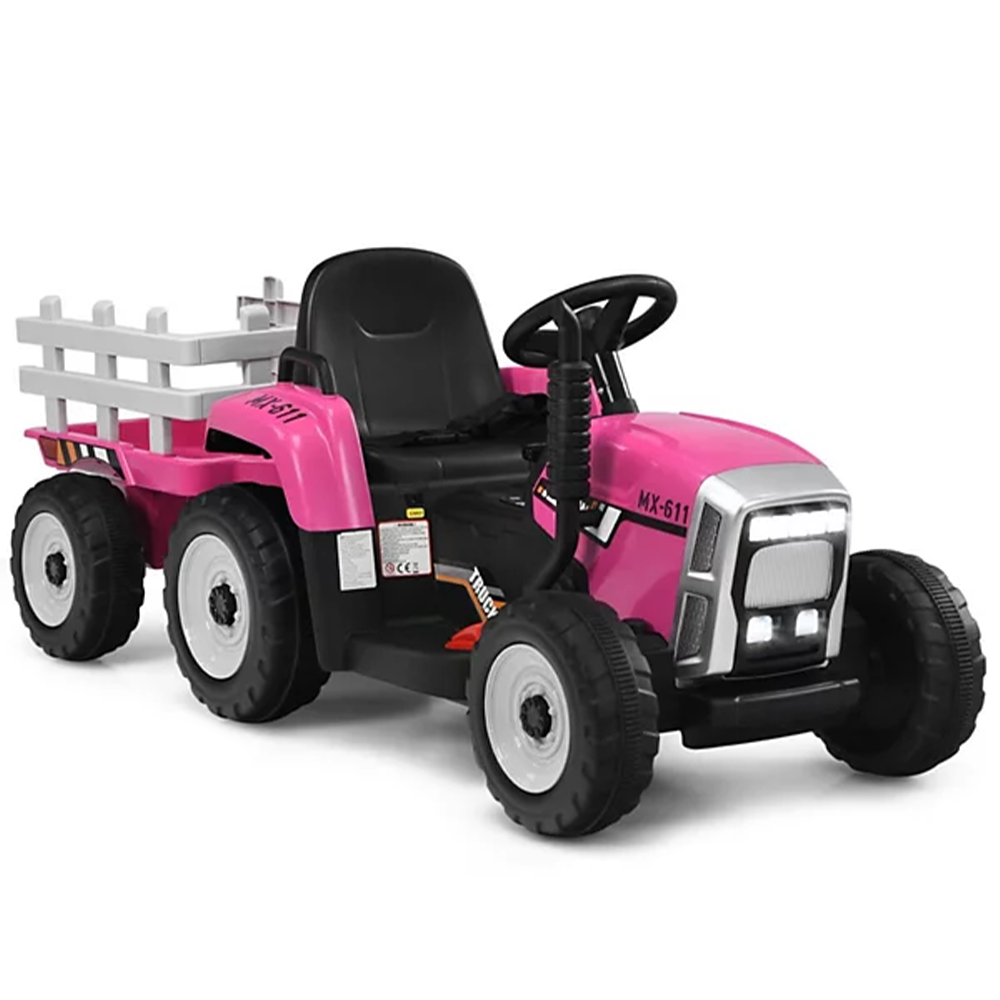 Garvee Ride - P Series: 12V Electric Tractor & Trailer for Kids, 3-6 Yrs - With RC - Rose / 25W