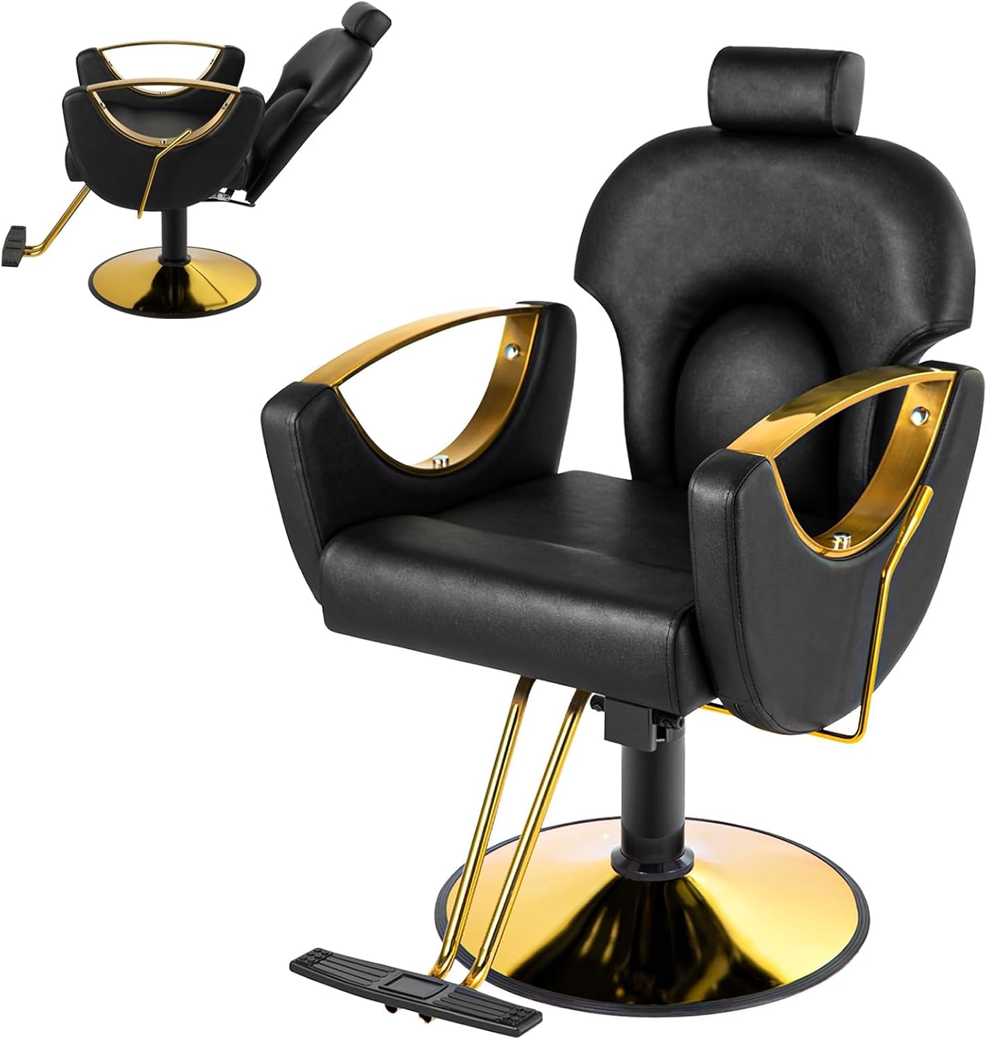 Garvee Hydraulic Reclining Barber Chair for Entryway – 360° Swivel, Adjustable Height, Heavy Duty PU Leather, Comfortable & Easy to Clean, Metal Base, Ideal for Home or Salon Storage – Black