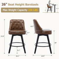 Garvee Counter Height Bar Stools Set of 2, Modern Swivel Bar Stools with Back and Wood Legs, 26" H, Leather Brown for Kitchen Island Home Bar