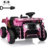Garvee 24V 2-Seater Ride On Dump Truck for Kids – Remote Control, 2WD/4WD Powerful Electric Construction Vehicle, Dump Bed & Shovel, EVA Tires, Music, LED Lights, Gentle Start, 19" Spacious Seat, Ages 4-8, Pink
