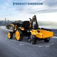 Garvee Ride P Series 3-in-1 Ride-On Tractor, 24V Electric, Excavator & Bulldozer, Remote Control, LED, Music, USB/Bluetooth max 66 lbs - Bright-Yellow