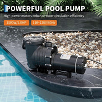 Garvee 2.0 HP Pool Pump 1500W, Above Ground Swimming Pool Pump with Copper Motor, High Flow Water Circulation, Durable Thermoplastic Body & Strainer Basket