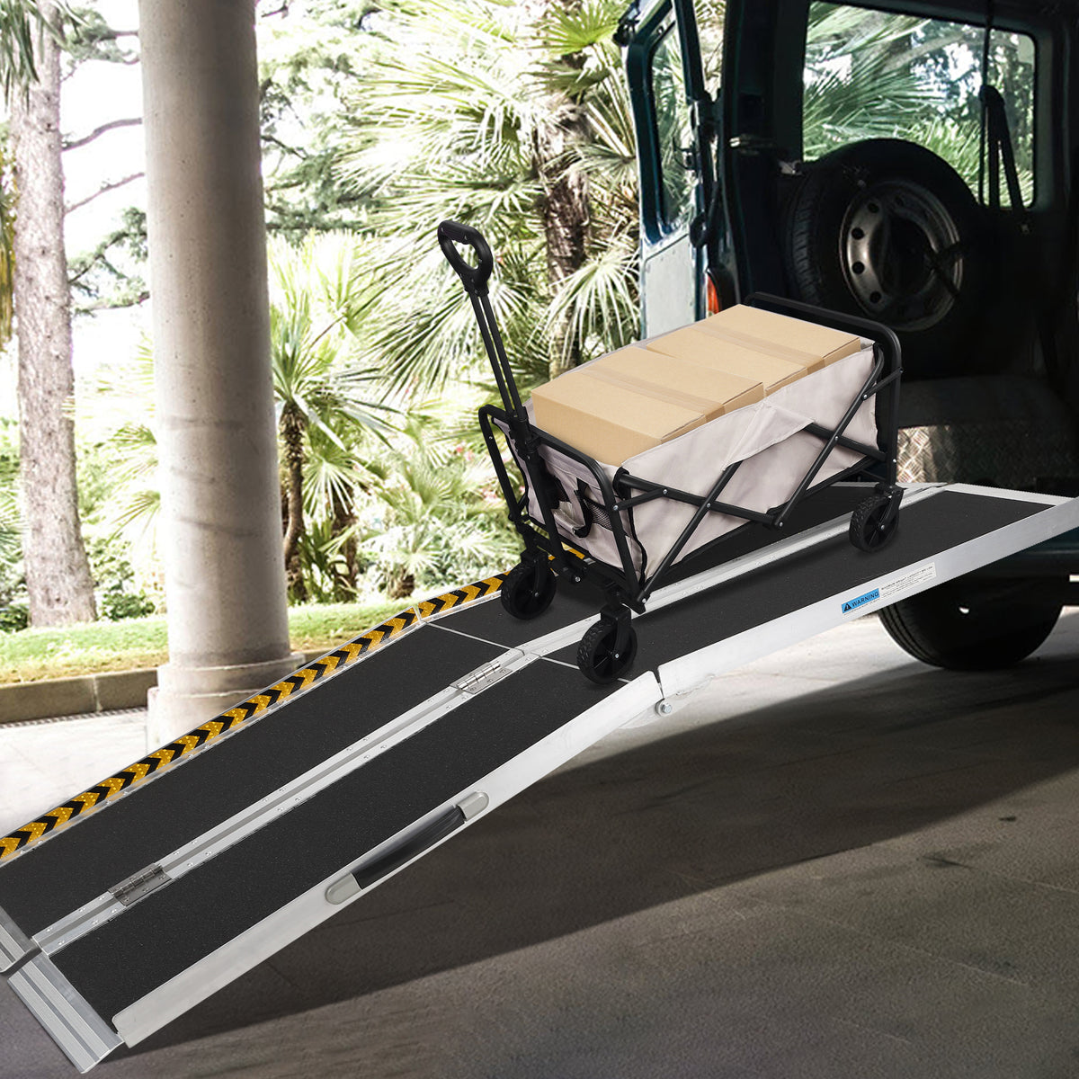 Garvee 8ft Aluminum Wheelchair Ramp - Non-Slip Portable Foldable for Steps/Doorways/Cars (Fits Scooters, Curbs & Stairs)