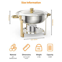 Garvee Chafing Dish for Buffet 6 Pack, 5QT Round Chafing Dishes Buffet Set w/Lid Holder, Stainless Steel Chafers and Food Warmers with Spoon and Tweezers for Parties, Weddings, Events, Banquet, Gold