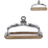 Garvee Acacia Wood Butter Dish with Glass Lid, Easy-Grip Handle, Versatile Kitchen Tray, Compact Size, Natural Wood Color