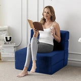 Garvee Foldable Guest Mattress Navy Blue 183x71x15cm - 4-Fold Design, High-Density Foam, Cord Fabric, Portable & Space-Saving for Small Apartments & Camping - Blau
