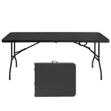 Garvee Folding Table 6 Foot Portable, Plastic Foldable Table with Carrying Handle for Dining, Picnic, Party, Camping - Black