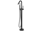Garvee Freestanding Bathtub Filler with High-Flow Shower Mixer Valve Floor Mounted Tub Spout and Shower Faucet System Brushed Nickel 45.87 Inch - F034 Single Handle Round Tube Matte Black + 9/16-1/2 Adapter (Us, Canada, Mexico Market)