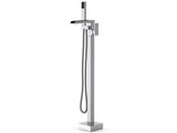 Garvee Freestanding Bathtub Filler with High-Flow Shower Mixer Valve Floor Mounted Tub Spout 45.87in Brushed Nickel - Ff018 Square Waterfall Faucet With Chrome Plating And 9/16-1/2 Npt Adapter (For Us, Canada, And Mexico)