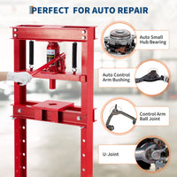 Garvee 12-Ton Hydraulic Shop Press with Press Plates, H-Frame Garage Benchtop Press with Adjustable Working Table, Red