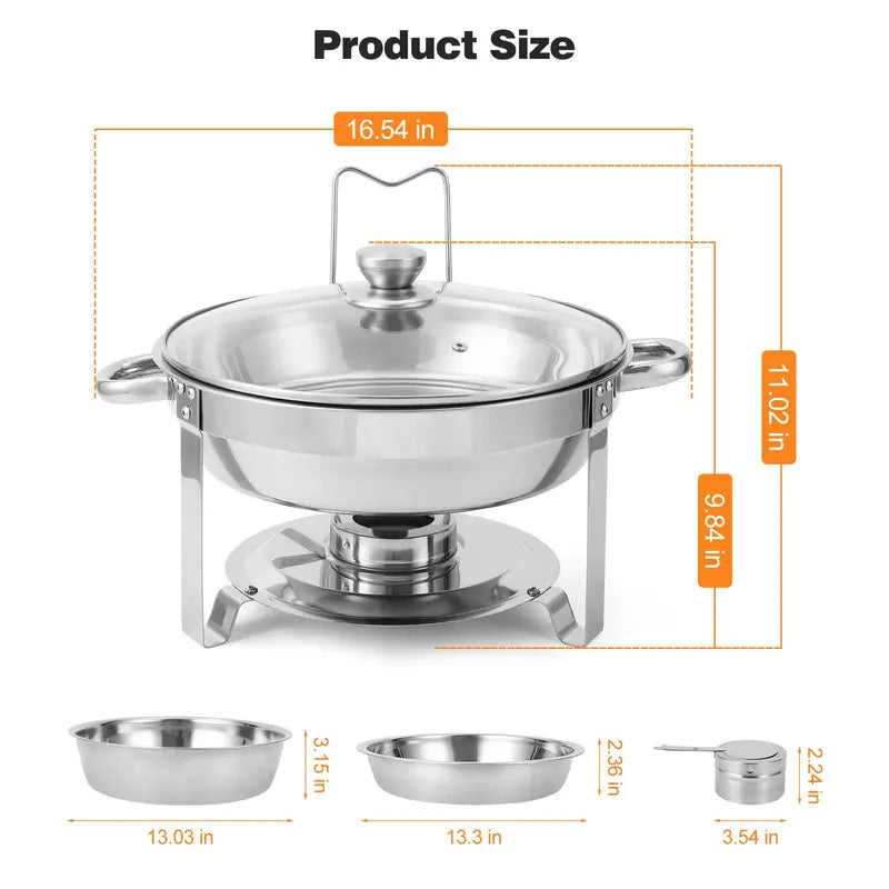 Garvee Chafing Dish for Buffet 2 Pack, 5QT Round Chafing Dishes Buffet Set w/Lid Holder, Stainless Steel Chafers and Food Warmers with Spoon and Tweezers for Parties, Weddings, Events, Banquet, Gold