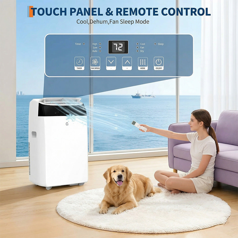 Climatiseur portable Garvee 14 000 BTU avec déshumidificateur et ventilateur, unités de climatisation portables refroidissant jusqu'à 70 m², télécommande, oscillation automatique, mode veille, plateau blanc