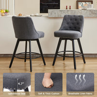 Garvee Counter Height Bar Stools Set of 2, Modern Swivel Bar Stools with Back and Wood Legs, 26" H Seat Height, Linen Fabric Gray for Kitchen Island Home Bar