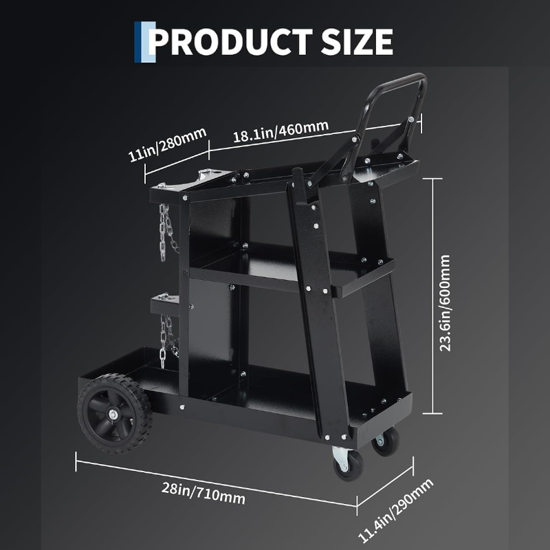 Garvee 3 Tier Welding Cart Heavy Duty Welder Cart With 360° Swivel Wheels And Tank Storage Chains For TIG ARC MMA Plasma Cutter Welding Machine Black