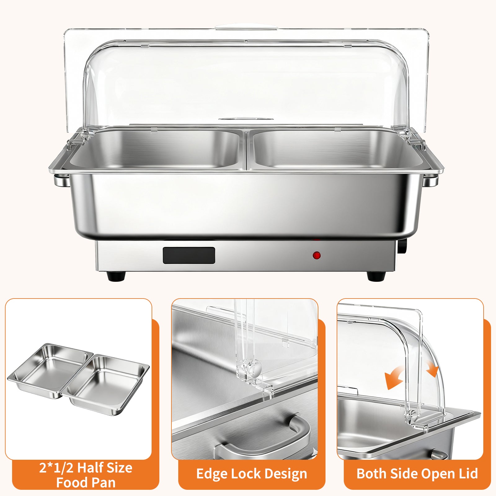 Garvee Electric Chafing Dish Buffet Set 2 x 4.5 QT Stainless Steel Food Warmers Temperature Control Wedding Parties 23in
