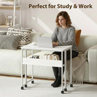 Garvee Folding Desk Small Rolling Desk with Storage Shelf for Home Office Study 24.8 Inch White Space-Saving Foldable