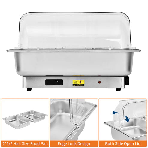 Garvee 9QT(2×1/2Pan) Plat de Chauffe Électrique avec Contrôle de la Température, Serveurs et Chauffe-Plats de Buffet en Acier Inoxydable, Ensemble de Plats de Chauffe Électriques avec Contrôle de la Température pour la Restauration