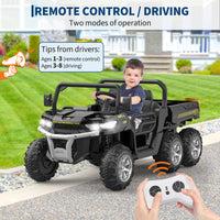 Garvee Camion benne électrique 24 V pour enfants, voiturette 2 places avec télécommande parentale, 4 roues motrices 6 roues, benne de style UTV, musique Bluetooth, noir