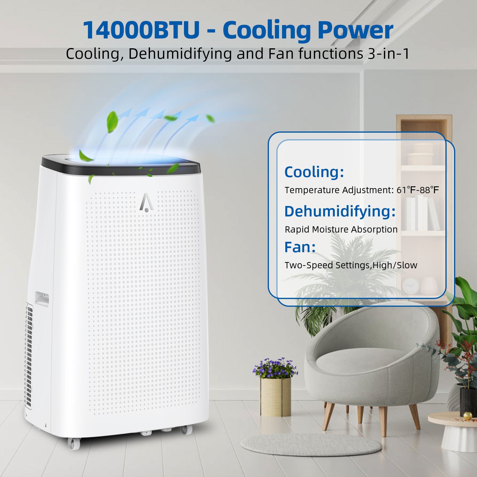 Garvee Portable Air Conditioners, 14000 BTUs Portable AC Unit 3-in-1 Cooling, Dehumidifier & Fan, Standing A/C Portable Air Conditioner for Room Up to 750 Sq. Ft, 24H Timer, Window Kits - White
