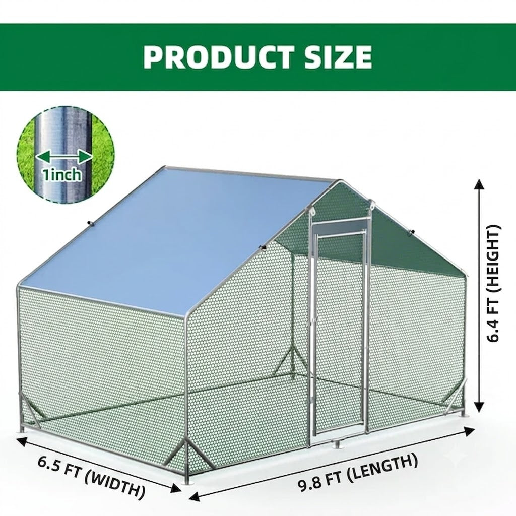 Garvee Large Metal Chicken Coop With Waterproof Anti-UV Cover For Backyard Farm Outdoor Use, Tri-Supporting Walk-In Poultry Cage, Multi-Animal, Durable Galvanized Frame