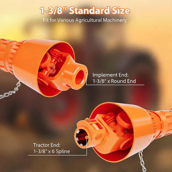 Garvee PTO Drive Shaft 1 3/8" PTO Shaft, 43"-61" Brush Hog PTO Shaft, 6 Spline End Round End PTO Driveline Shaft, Series 4 Tractor for Bush Hog,Finish Mower,Rotary Cutter