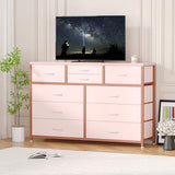 Garvee Wide 10 Drawer Dresser,TV Stand Entertainment Center Fabric Storage Dressers Drawers for Bedroom, Hallway, Nursery, Closets, Steel Frame, Wood Top (Pink) - Pink