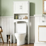 Garvee Over The Toilet Storage Cabinet, Double Door Bathroom Storage Organizer with Anti-Tip Device, Small Freestanding Space Saver with Open Shelf，White