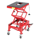 Garvee Hydraulic Motorcycle Lift Jack, 350LBS Capacity Scissor Lift Jack, Portable Motorcycle Lift Table with 4 Wheels, Foot-Operated Hoist Stand for Motorcycle, ATV Dirt Bike