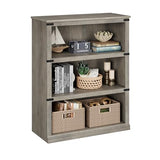 Garvee Farmhouse 3 Tier Bookcase, Open Shelves, MDF Wood, Rustic Grey, 43.3" Low Bookcase, Home Office, Living Room - Grey