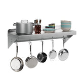 Garvee 2 Pack Stainless Steel Shelf 12x24 Inches,180LBS Multifunctional Metal Wall Mounted Shelf with 2 Stainless Steel Backsplashs and 5 Hooks