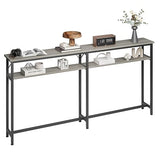 Garvee Sofa Table 70.8"L x 7.8"W x 38.9"H, 2-Tier Grey Console Table with Storage, Iron Frame, MDF Panels, Industrial Style, Easy Assembly, Living Room