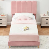 Garvee Twin Size Velvet Upholstered Platform Bed Frame for Girls + Headboard + Strong Wooden Slats + Noise-Free + Easy Assembly + Pink - Pink