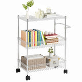 Garvee 3 Tier Rolling Cart, Metal Kitchen Cart On Wheels with Baskets, Wire Shelving Rolling Snack Storage Cart Utility Trolley with Handles for Kitchen Bathroom Office Laundry, Chrome - Silver