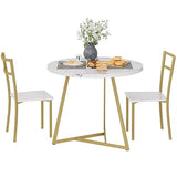 Garvee Round Dining Table Set for 2, Modern Kitchen Table Chairs, Wood-Grained MDF, Metal Frame, Space-Saving, Ideal for Small Apartments(White) - White
