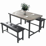 Garvee Kitchen 2 Upholstered Benches Dining Table Set for 4, Retro Grey - Grey