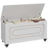 Garvee Storage Chest With 4 Wheels, Wooden Storage Bench, Entryway Blanket Chest, 39.4'' White, Supports 350 Lbs