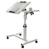 Garvee Overbed Table with Swivel Wheels Adjustable Height Mobile Laptop Table for Hospital Home Office Couch White - White