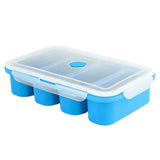 Garvee Silicone Tray with Lid - 4 Large Cubes, BPA-Free, Flexible, Microwave & Freezer Safe, Blue, Kitchen Organization - Blue 4 Cells