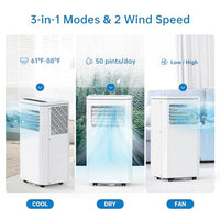 Garvee 10000 BTU Portable Air Conditioner, 3-In-1 AC Unit with Cooling, Dehumidifier & Fan, for Rooms Up to 450 Sq.Ft, Includes LCD Display & Remote Control, for Bedroom, Office, Dorm, White