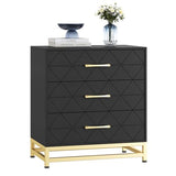 Garvee 3 Drawer Dresser for Bedroom, Modern Wood Dressers Chest of Drawers with Storage, Wide Drawers Tall Nightstand Metal Handles, Wood Dressers, Black - black