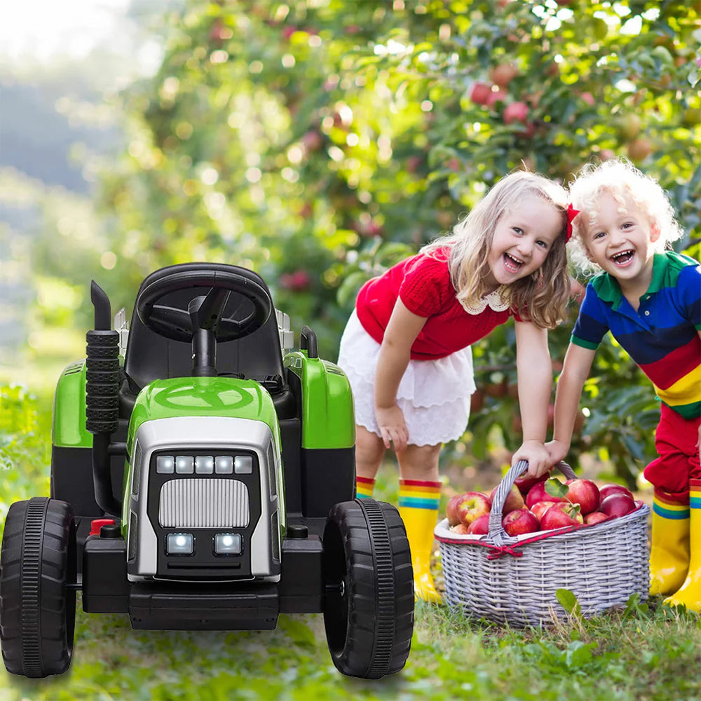 Garvee 12V Kids Ride On Tractor With Trailer & Remote Control, Toddler Electric Vehicle Car, 25W Green, For 3-6 Years