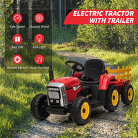 Garvee 12V Kids Ride On Tractor With Trailer & Remote Control, Toddler Electric Vehicle Car, 54in, Red