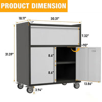 Garvee Storage Cabinet Tool Cart with 1 Drawer - Heavy-Duty Rolling Tool Box with Wheels, Metal Storage Cabinet and Drawers, Perfect for Garage, Warehouse, Workshop, and Repair Shop, Gray