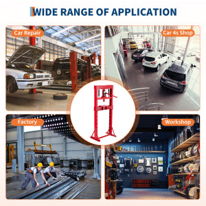 Garvee 12-Ton Hydraulic Shop Press with Press Plates, H-Frame Garage Benchtop Press with Adjustable Working Table, Red